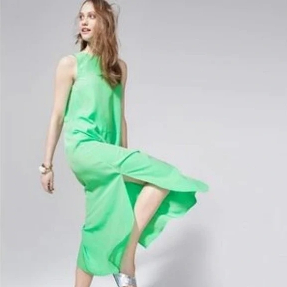 J. CREW Bright Seafoam Green Sleeveless Side Slit Tank Maxi Dress Sz